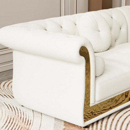 HMR - Dodiy Modern L-Shaped White Tufted Corner Sectional Sofa 6-Seater with Ottoman & Pillows