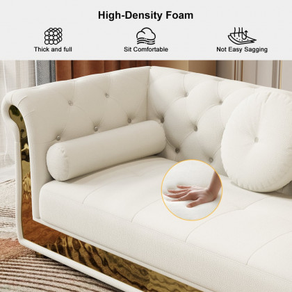HMR - Dodiy Modern L-Shaped White Tufted Corner Sectional Sofa 6-Seater with Ottoman & Pillows