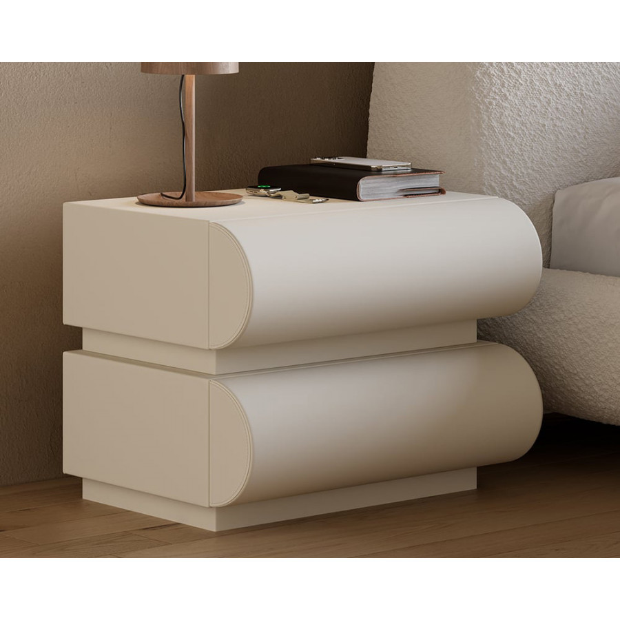 HMR Humply Modern Leather Smart Nightstand with Wireless Charger Drawers - White, 2-Drawer, Set Of 2