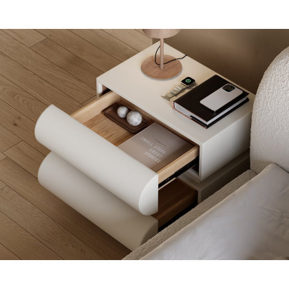 HMR Humply Modern Leather Smart Nightstand with Wireless Charger Drawers - White, 2-Drawer, Set Of 2