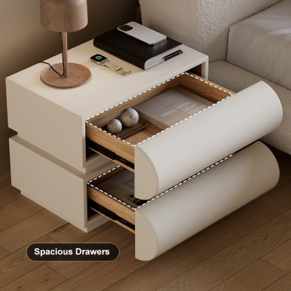 HMR Humply Modern Leather Smart Nightstand with Wireless Charger Drawers - White, 2-Drawer, Set Of 2