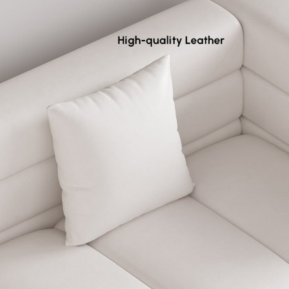 HMR Aurora 79" Fluted Sofa with Gold Legs & Pillows - White, Leather