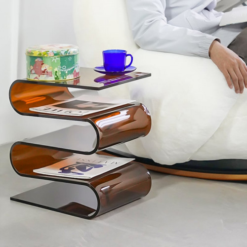 HMR Acrylic End Table with Storage Wavy Shape Side Table - Brown