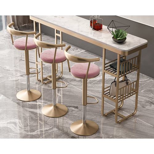 HMR Modern Adjustable Swivel Bar Stools with Velvet Upholstery (Set of 4) - Pink