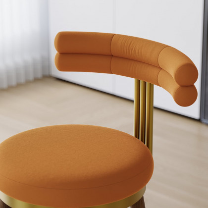 HMR - Set of 2 Mid-Century Modern Bar Stools with Velvet Upholstery Orange