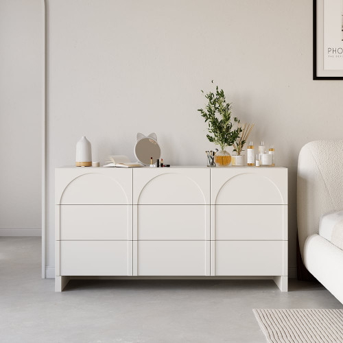 HMR Japandi Cream White Dresser Nordic Arch Chest - 9 Drawers Storage Cabinet
