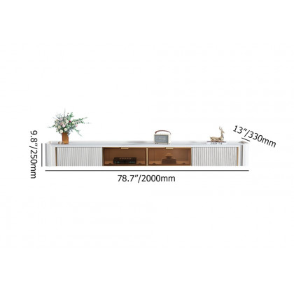 HMR - Wall-Mounted Fluted TV Stand with 2 Drawers and Flip Glass Doors Stone Top Media Console