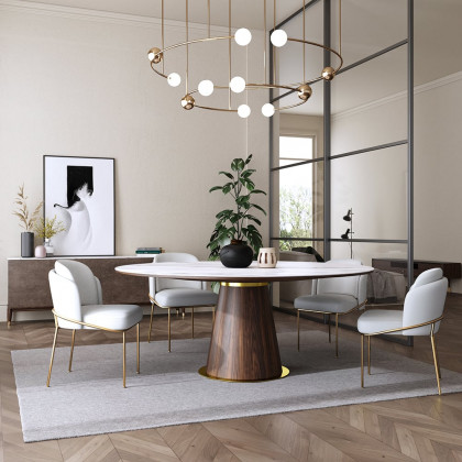 HMR - Dining Set 47.2" Mid-Century Modern Round Dining Table with 6 Chairs