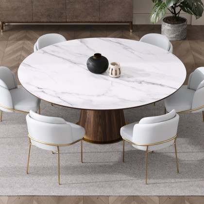 HMR - Dining Set 47.2" Mid-Century Modern Round Dining Table with 6 Chairs