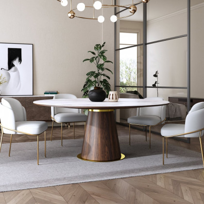 HMR - Dining Set 47.2" Mid-Century Modern Round Dining Table with 6 Chairs
