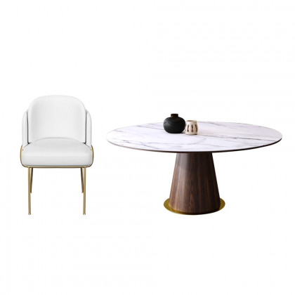 HMR - Dining Set 47.2" Mid-Century Modern Round Dining Table with 6 Chairs