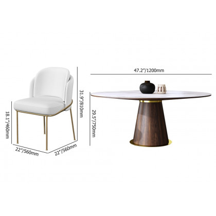 HMR - Dining Set 47.2" Mid-Century Modern Round Dining Table with 6 Chairs