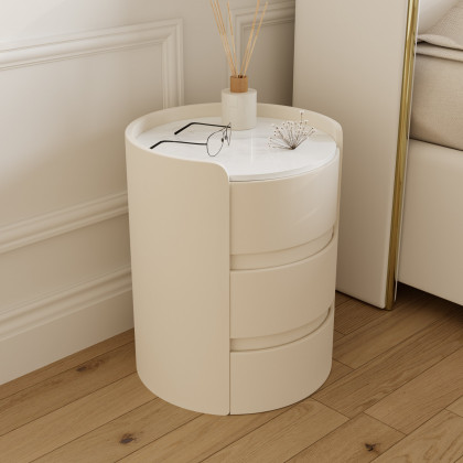 HMR - Modern white bedside tables with 3-drawer marble and leather