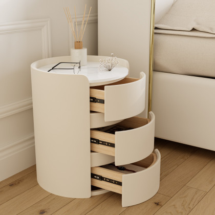 HMR - Modern white bedside tables with 3-drawer marble and leather