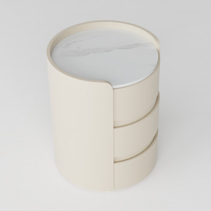 HMR - Modern white bedside tables with 3-drawer marble and leather