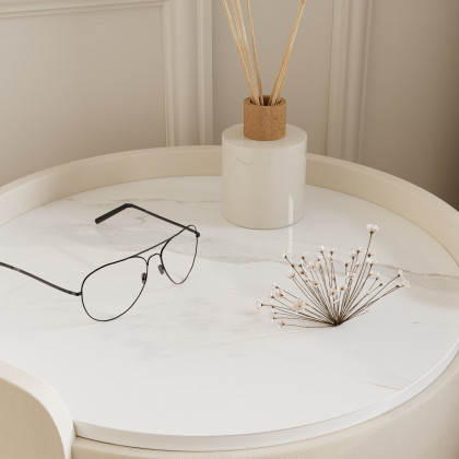 HMR - Modern white bedside tables with 3-drawer marble and leather