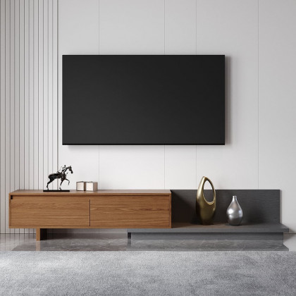 HMR Fero Extendable TV Stand with Drawers - Walnut & Gray, MDF, 47"