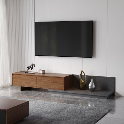 HMR Fero Extendable TV Stand with Drawers - Walnut & Gray, MDF, 47"