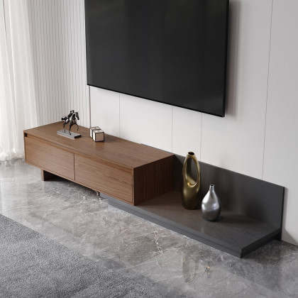 HMR Fero Extendable TV Stand with Drawers - Walnut & Gray, MDF, 47"