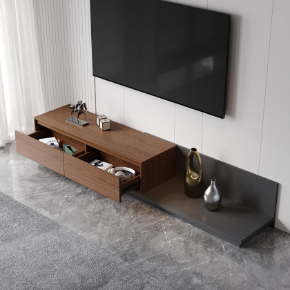 HMR Fero Extendable TV Stand with Drawers - Walnut & Gray, MDF, 47"
