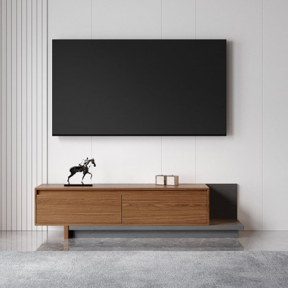 HMR Fero Extendable TV Stand with Drawers - Walnut & Gray, MDF, 47"