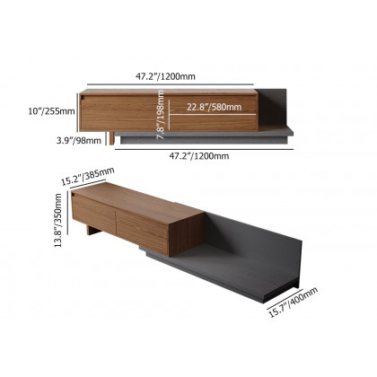 HMR Fero Extendable TV Stand with Drawers - Walnut & Gray, MDF, 47"