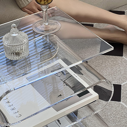 HMR Acrylic End Table with Storage Wavy Shape Side Table - Clear