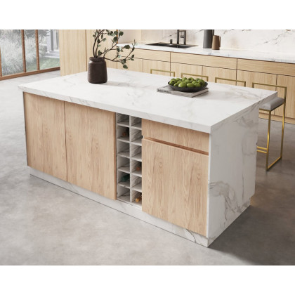 HMR 72'' Japandi Style Wood Kitchen Island with Multi-Storage and LED Light - White