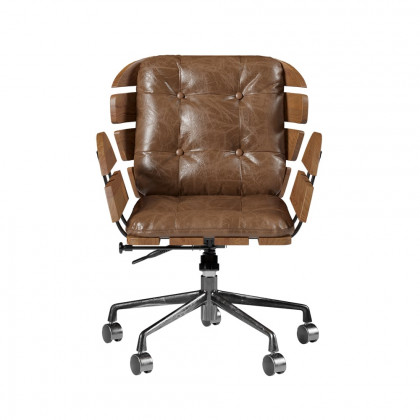 HMR Rustic Farmhouse Wooden Office Desk & Industrial Swivel Office Chair Set - Natural, 59.1"L x 27.6"W x 29.5"H