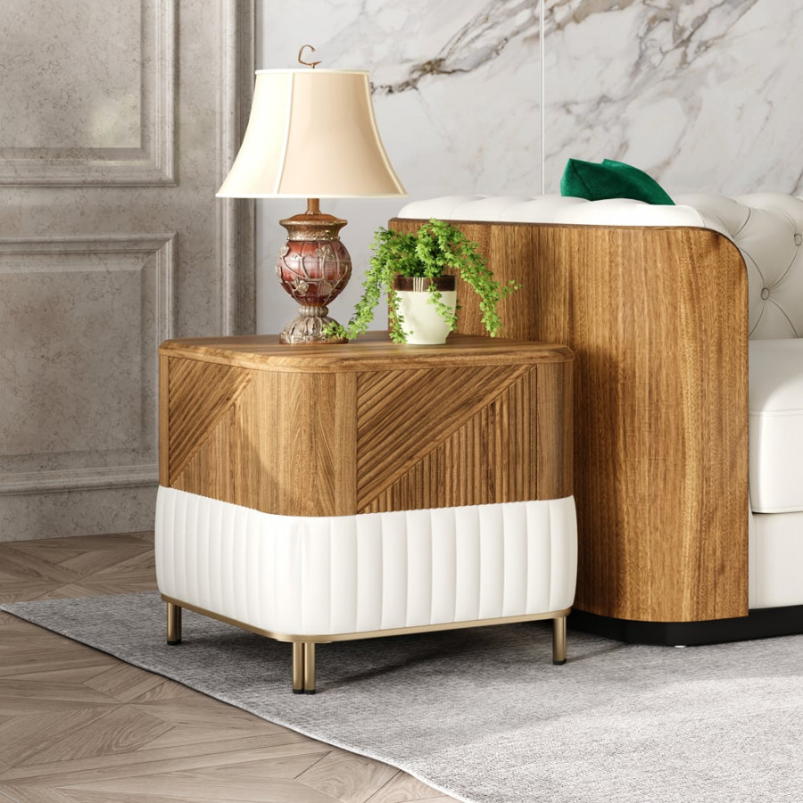 HMR - Wovent Mid-Century Square Modern Walnut Wood Narrow Side Table with Storage Nightstand