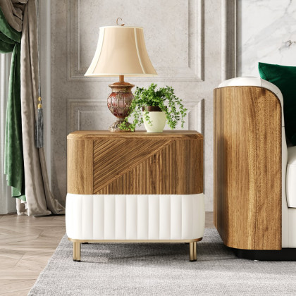 HMR - Wovent Mid-Century Square Modern Walnut Wood Narrow Side Table with Storage Nightstand