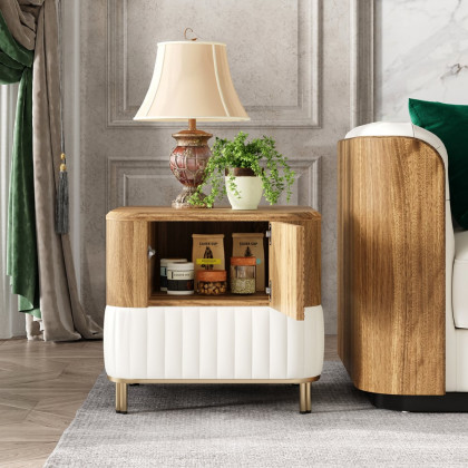HMR - Wovent Mid-Century Square Modern Walnut Wood Narrow Side Table with Storage Nightstand