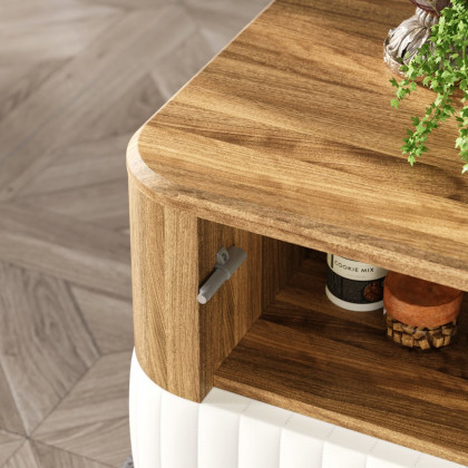 HMR - Wovent Mid-Century Square Modern Walnut Wood Narrow Side Table with Storage Nightstand