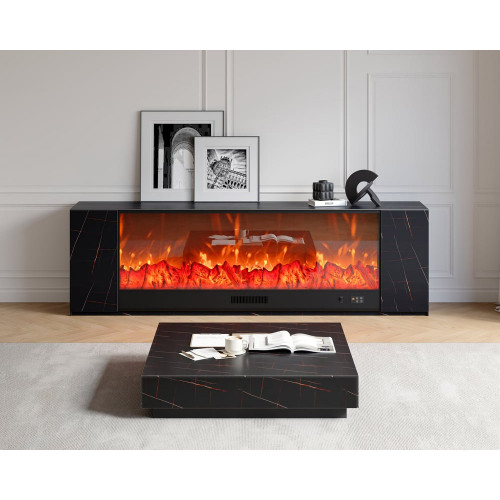HMR - Sintered Stone Electric Fireplace TV Stand & Coffee Table Set