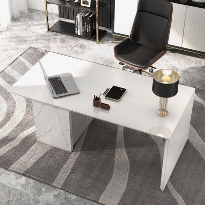 HMR Modern Home Office Desk with Movable File Cabinet - White, 59.8"