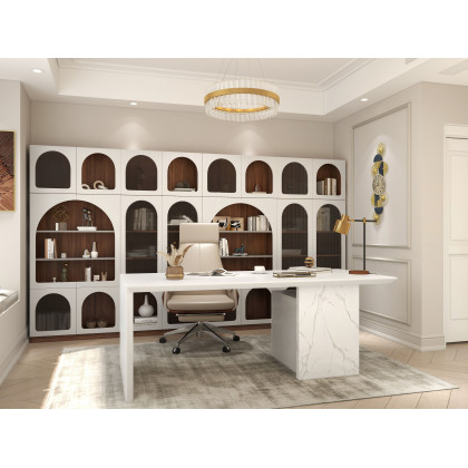 HMR Modern Home Office Desk with Movable File Cabinet - White, 59.8"