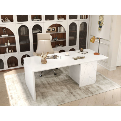 HMR Modern Home Office Desk with Movable File Cabinet - White, 59.8"