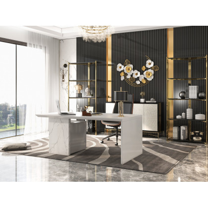 HMR Modern Home Office Desk with Movable File Cabinet - White, 59.8"