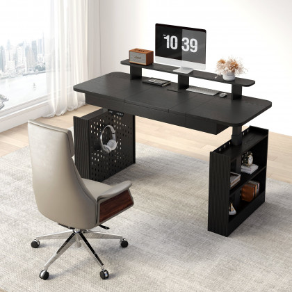 HMR - 59" Modern Black Multifunctional Standing Adjustable Office Desk