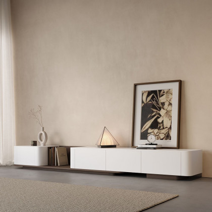 HMR 118.1" Modern Wood Extendable TV Stand with 4 Drawer Media Console - Off White & Walnut