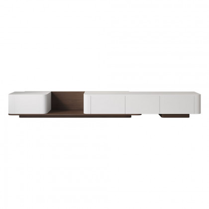 HMR 118.1" Modern Wood Extendable TV Stand with 4 Drawer Media Console - Off White & Walnut