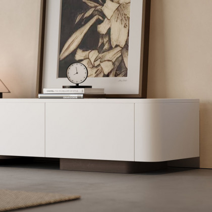 HMR 118.1" Modern Wood Extendable TV Stand with 4 Drawer Media Console - Off White & Walnut