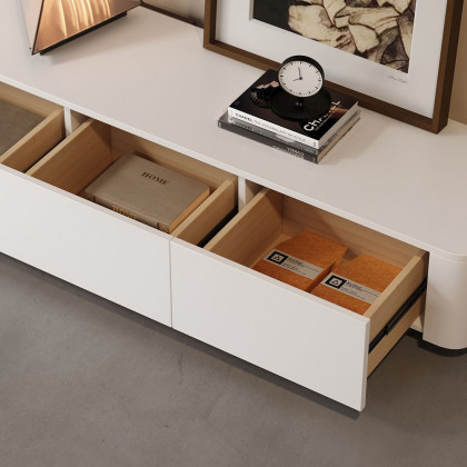 HMR 118.1" Modern Wood Extendable TV Stand with 4 Drawer Media Console - Off White & Walnut