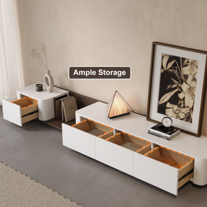 HMR 118.1" Modern Wood Extendable TV Stand with 4 Drawer Media Console - Off White & Walnut