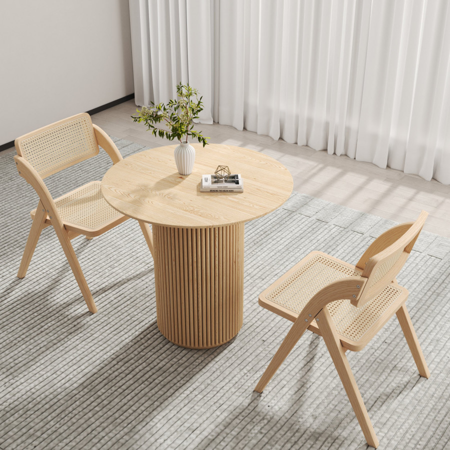 HMR Dining Round Dining Table Natural - Natural, With 2 Chairs, Style A