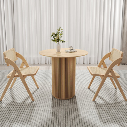 HMR Dining Round Dining Table Natural - Natural, With 2 Chairs, Style A
