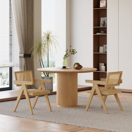 HMR Dining Round Dining Table Natural - Natural, With 2 Chairs, Style A
