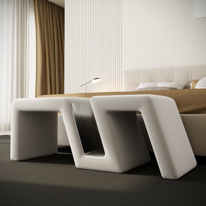 HMR - Modern White Velvet Bedroom Storage Bench Upholstered Long Bed End Bench