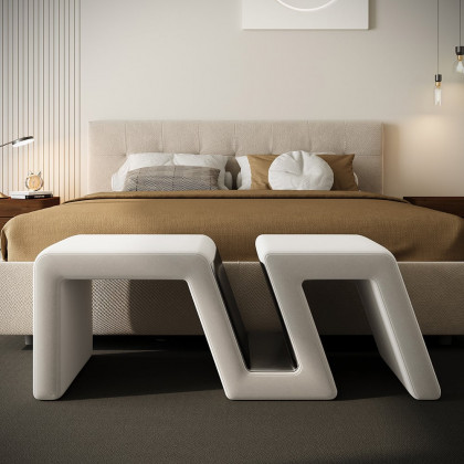 HMR - Modern White Velvet Bedroom Storage Bench Upholstered Long Bed End Bench
