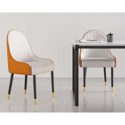 HMR Darg Series Modern PU Leather Upholstery Dining Chairs - White/Orange, Set of 8